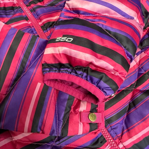 The North Face Girls 550 Down Puffer Coat Size Large 14/16 Pink Purple Stripes - Picture 6 of 12